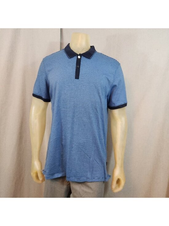 Calvin Klein Other - Calvin Klein Blue Striped Slim Fit Short Slv Collar Cotton Polo Shirt XL XLARGE
